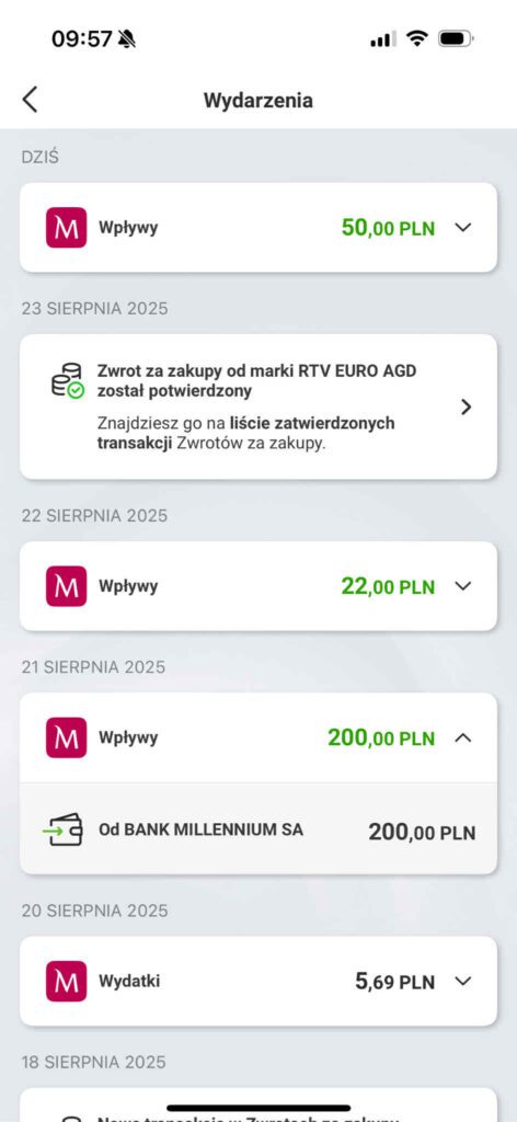 Historia transakcji w Millennium Bank
